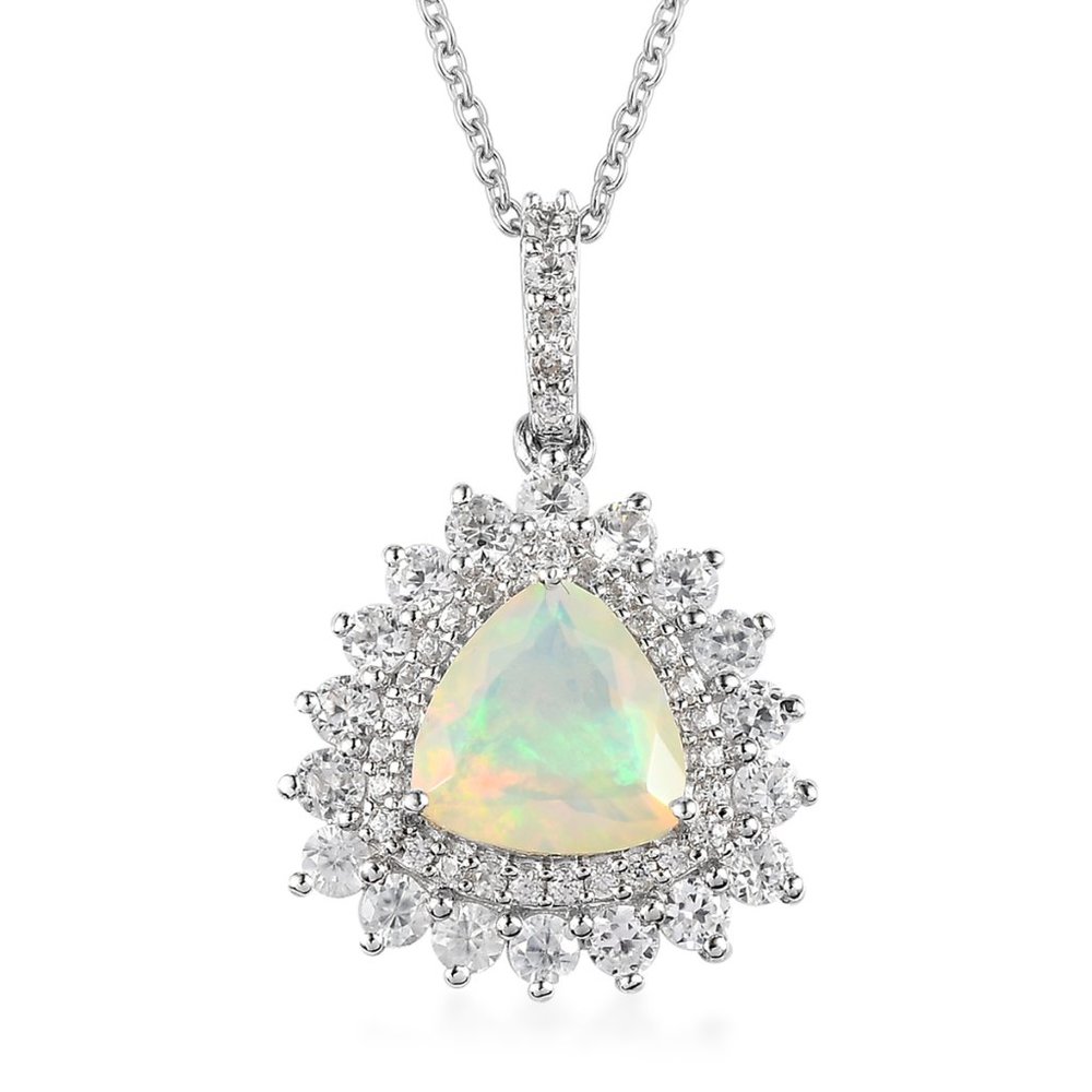 BRAND NEW Ethiopian Opal Necklace Zircon Halo Opal Pendant Necklace